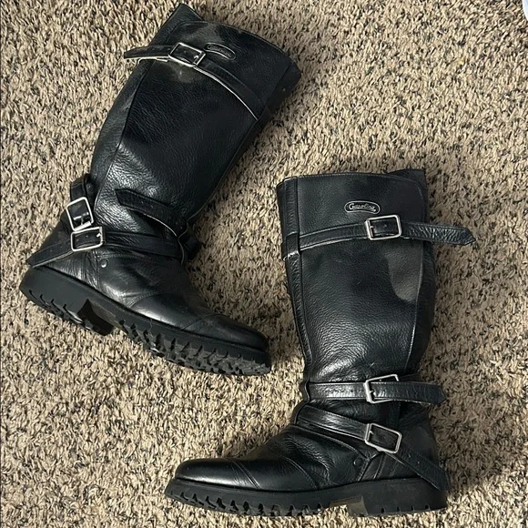 Black Leather Buckle Boots